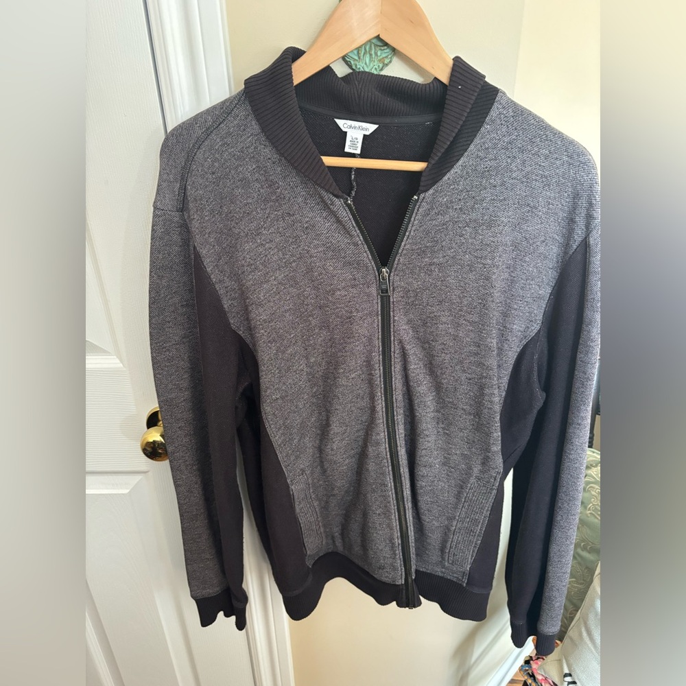 Calvin Klein Gray and Black Zip-Up Bomber Sweater
